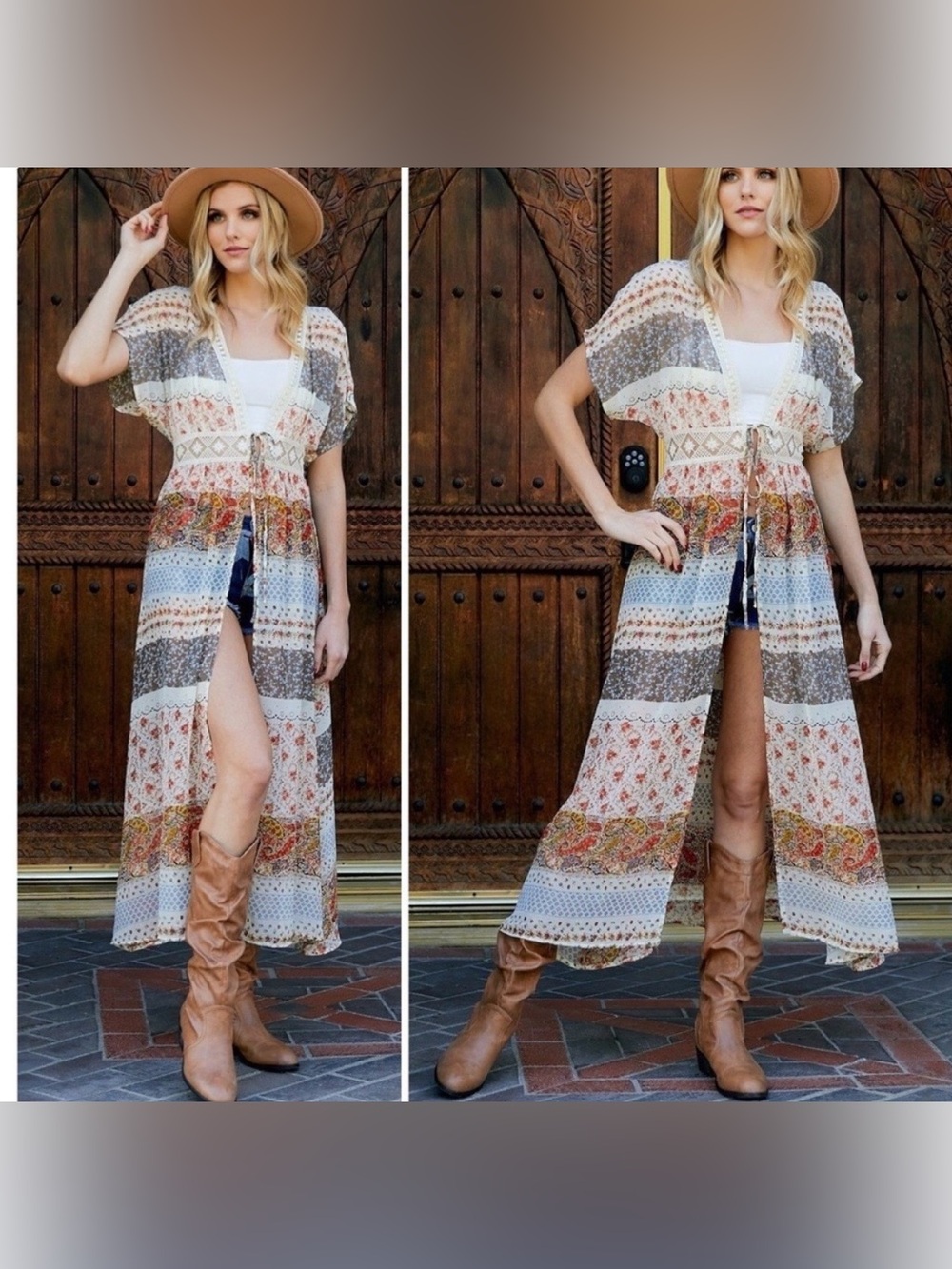 NWOTDAVI & DANI Boho Floral Festival Kimono Maxi Cover Up